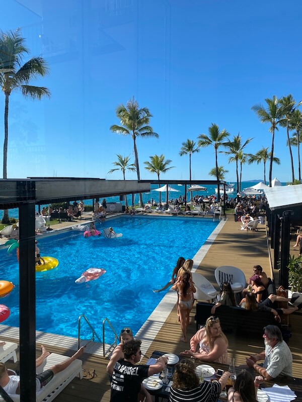 the coral sea resort pool overlooking the ocean in airlie beach