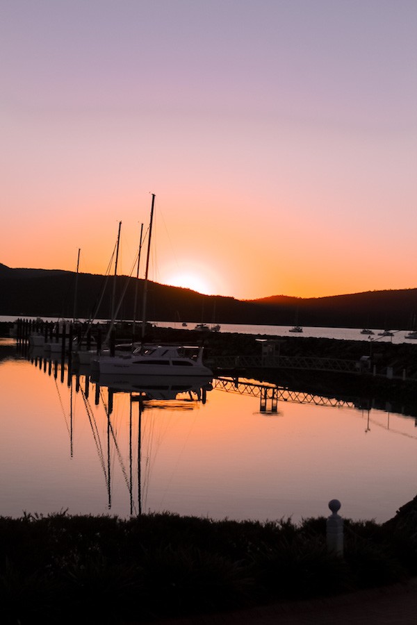 sunset at the marina in airlie beach