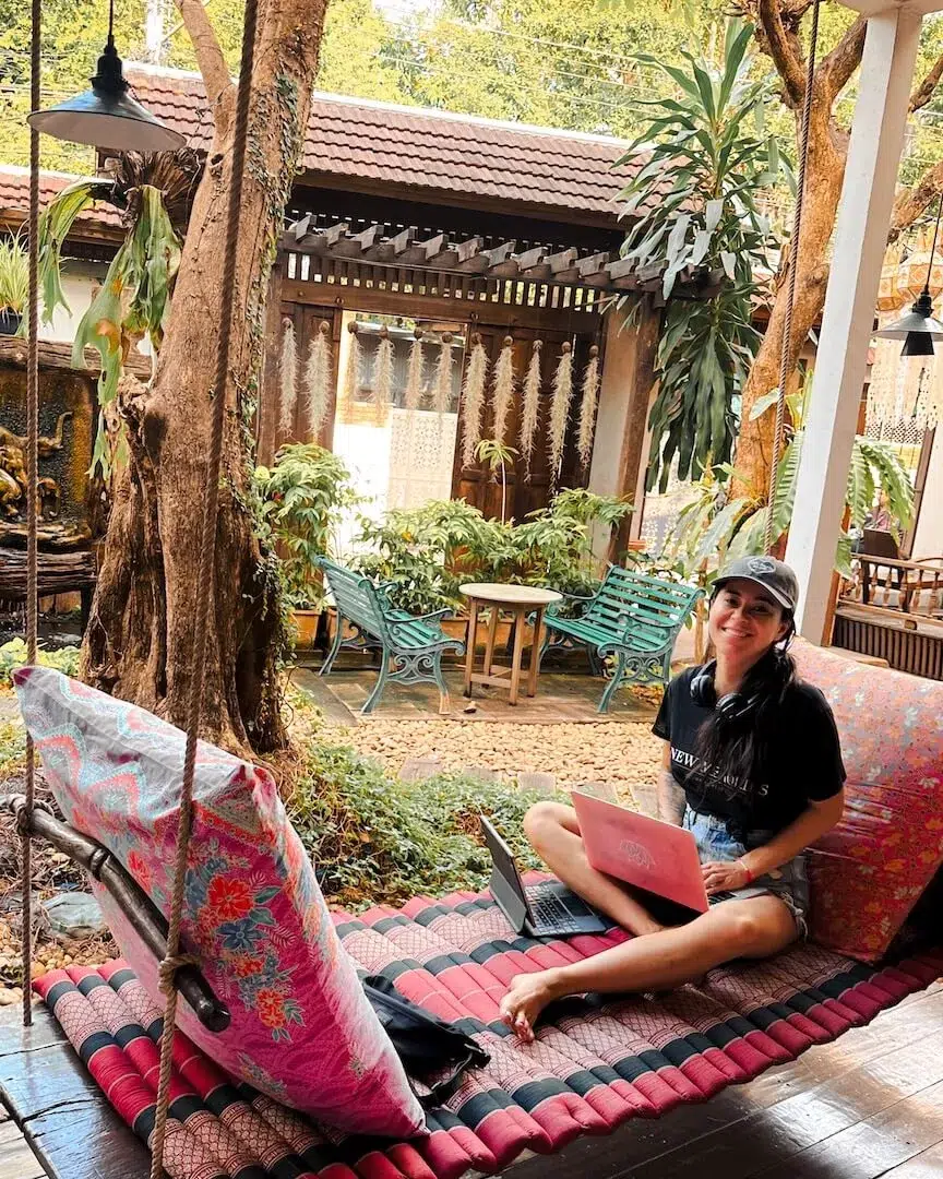 Christine working remotely as a digital nomad in Chiang Mai Thailand